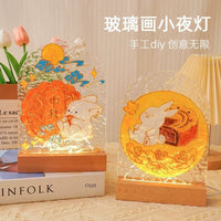 Mid-Autumn Festival DIY Glass Painting Night Light Kit with LED Base, Hand-Painted Material Pack for Gifting & Events