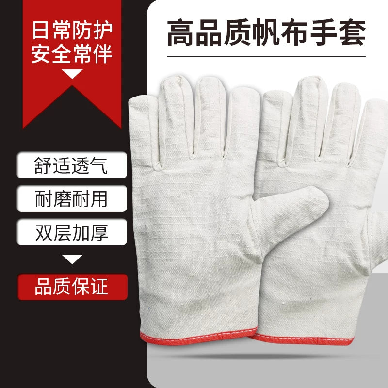 Canvas Welding Gloves Double Layer Thickened Wear-Resistant Industrial Safety Work Gloves for Men