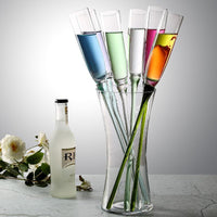 Colorful Beach Glass Champagne Flute Set with Stand, 6 Glasses + 1 Base