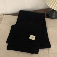 Solid Color Knitted Scarf for Women, Korean Style Round Neck Warm Woolen Neck Warmer