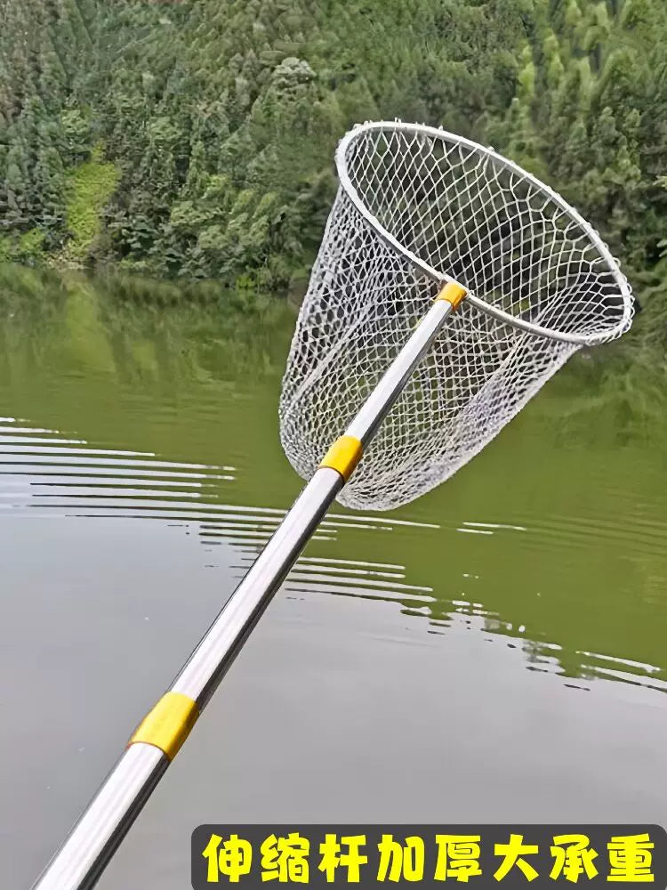 Telescopic Stainless Steel Fishing Landing Net with Foldable Head and Strong Braided Netting