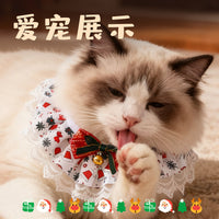 Christmas Lace Pet Collar with Bell for Cats and Small Dogs, Floral Ribbon Bowtie Scarf