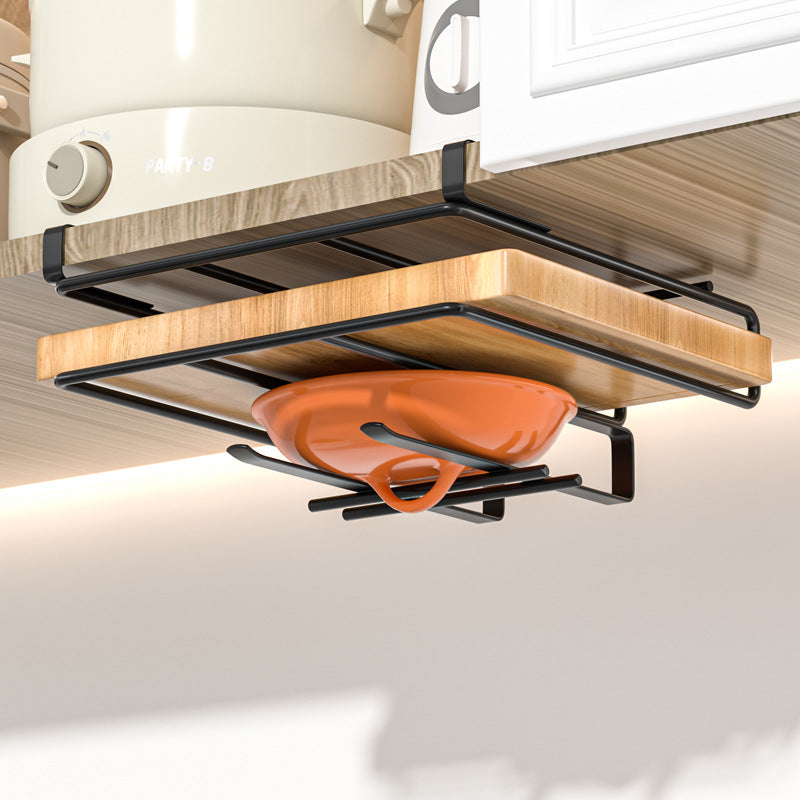 Stainless Steel Kitchen Cabinet Organizer Rack with Hooks for Pot Lids & Cutting Boards