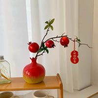Artificial Pomegranate Flower and Fruit Arrangement with Vase, Festive Table Decor