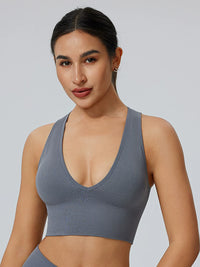 High Support Deep V Sports Bra for Women with Removable Pads, Shockproof, Gathered Fit for Gym, Yoga, Running