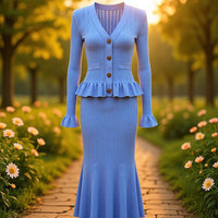 Women's Long Sleeve Knit Dress and Cardigan Set