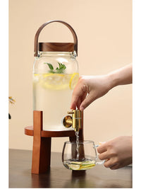 Cold Water Pitcher with Faucet, High Temperature Resistant Glass Beverage Dispenser for Home, Large Capacity Juice Drink Container for Fruit Lemon Tea