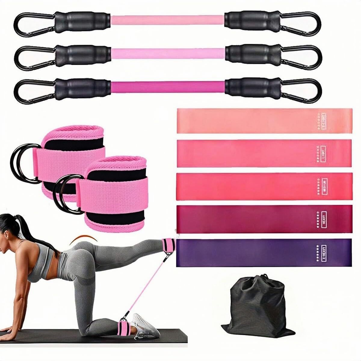 Resistance Band Set with Ankle Straps and Door Anchor for Home Fitness