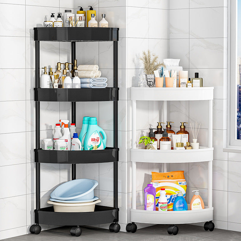 Freestanding Bathroom Corner Storage Shelf, No-Drill Toilet Organizer with Wheels