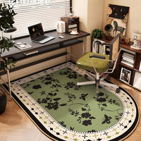 Green Arched Vintage Style Office Chair Mat for Hardwood Floors, Computer Desk Chair Carpet, Scratch Protection Pad