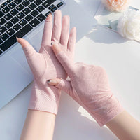 Women's UV Protection Fingerless Ice Silk Gloves for Driving and Sun Protection