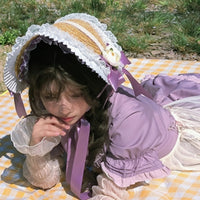 Bonnet Straw Hat with Ribbon Bow for Lolita Dresses and Light Apparel
