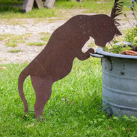 Distressed Metal Cat Silhouette Garden Stake Decor