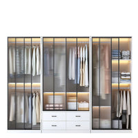 Modern Minimalist Sliding Door Wardrobe for Home Bedroom, Light Luxury Small Apartment Combination Glass Door Cloakroom Closet