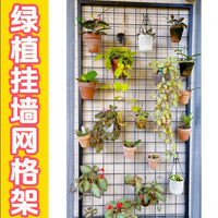 Movable Wall-Mounted Orchid Rack with Hooks, Iron Art Grid Shelf for Balcony Window