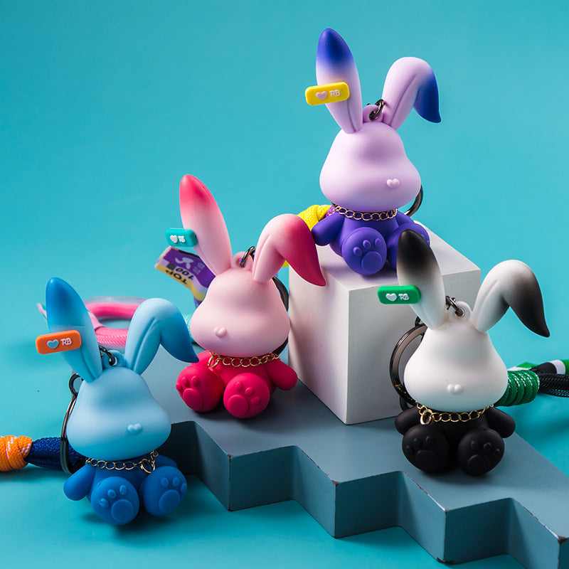 Gradient Rabbit Cartoon Car Keychain Backpack Ornament Couple Keyring Ins Small Gift