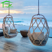 Nordic Outdoor Wicker Hanging Basket Chair for Balcony Garden - Single Person Swing Chair with Aluminum Frame