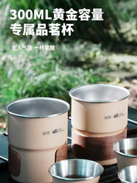 Portable Stainless Steel Tea Set with Teapot, 6 Cups, and Storage Bag for Outdoor Camping Travel
