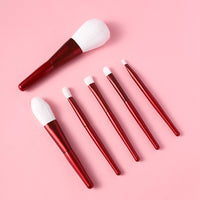 6-Piece Premium Red Handle Makeup Brush Set for Face and Eyes