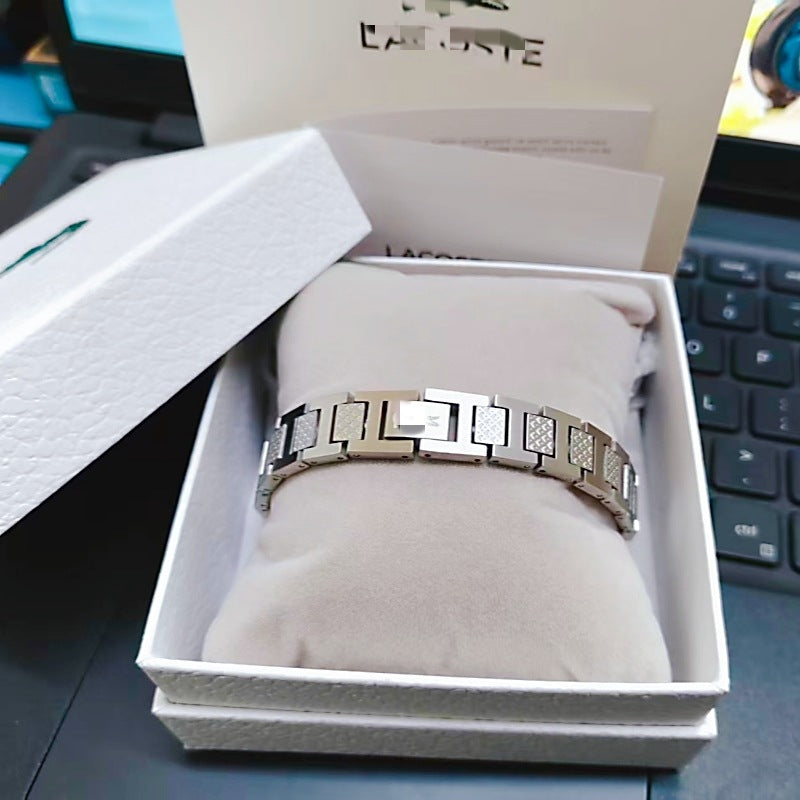 Men's Titanium Steel Crocodile Bracelet Adjustable Stainless Steel Wristband with Gift Box