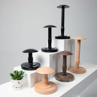 Vintage Style Desktop Hat Display Stand with Faux Wood Base for Retail Stores