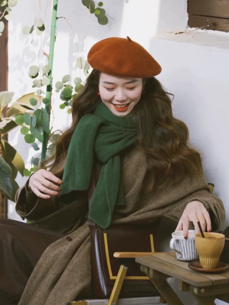 2026 New Japanese Retro Imitation Cashmere Scarf for Women, Korean Style Solid Color Neck Warmer