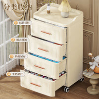 Multi-Layer Drawer Storage Cabinet with Wheels for Bedroom and Nursery, Cream Color