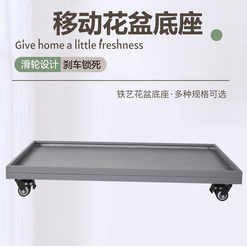 Rectangular Cement Plant Pot Tray with Wheels and Water Catcher, Thickened Leak-Proof Base for Potted Plants