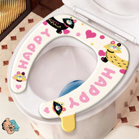 Dopamine Cartoon Waterproof Toilet Seat Cover, Washable Adhesive All-Season Toilet Seat Cushion for Home