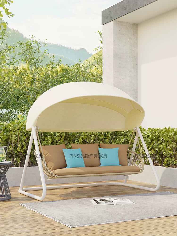Outdoor Patio Swing Chair, Single Double Triple Seater Rocking Chair for Garden Balcony, Waterproof Sunscreen