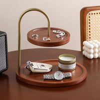 Solid Wood Desktop 2-Tier Organizer Tray for Keys, Cosmetics, and Jewelry