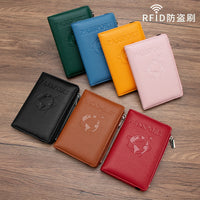 RFID Blocking Leather Passport Holder Wallet for Women, Large Capacity Zippered Travel Document Organizer