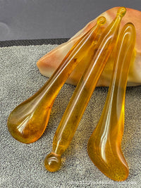 Resin Gua Sha Massage Tools for Face, Eyes, Head, and Body - Amber Meridian Scraping Sticks