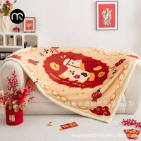 New Year Horse Print Flannel Blanket for Office Nap & Sofa Cover