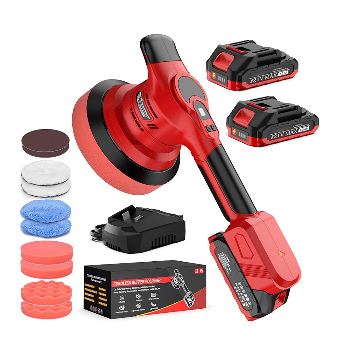 Cordless Car Polisher Buffer Kit for Detailing and Waxing, Rechargeable Handheld Orbital Polishing Machine