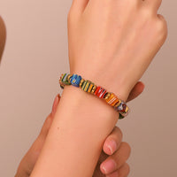 Elegant Millefiori Glass Bead Flower Bracelet for Women, Adjustable Stainless Steel Chain