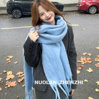 Women's Plaid Imitation Cashmere Scarf Winter Thick Warm Shawl Dual-Use Solid Color Student Neck Warmer