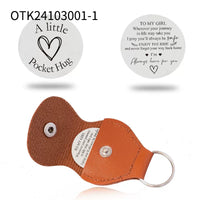 Pock Hug Stainless Steel Decision Coin with Leather Pouch Keychain Gift Set