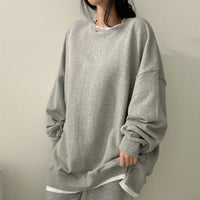 Women's Korean Style Loose Fit Faux Two-Piece Sweatshirt