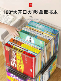 Stackable Clear Plastic Storage Box with Lid for Books and Home Organization