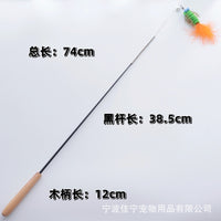 Durable Insect Feather Teaser Wand for Cats, Spring Head Wooden Handle Interactive Kitten Toy Set