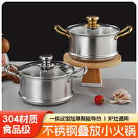 Stainless Steel Individual Hot Pot for Induction Cooktops, Stackable Shabu-Shabu Pot