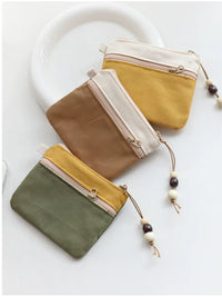 Japanese Style Canvas Multi-layer Coin Purse with Zipper, Mini Wallet, Card Holder, Key Bag
