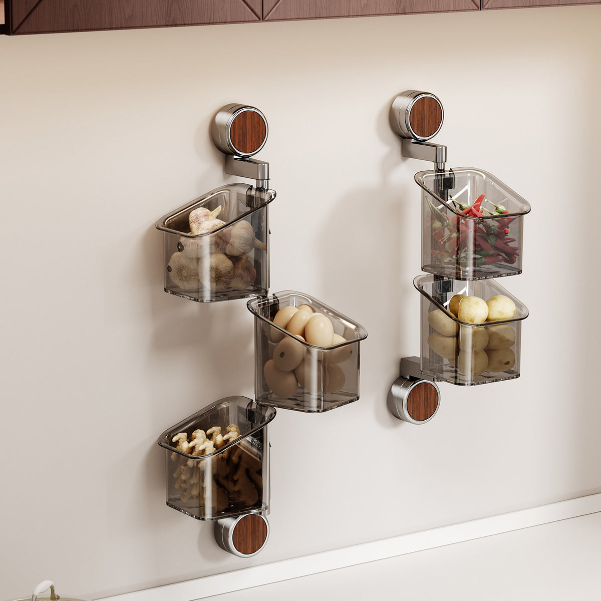 Vintage Style Suction Cup Wall-Mounted Storage Basket for Kitchen Garlic Ginger Eggs