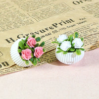 Miniature Artificial Rose Potted Plant for DIY Dollhouse Garden Decor