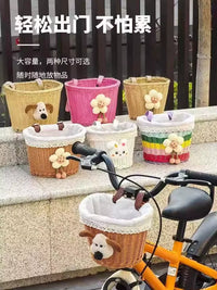 Kids' Bicycle Basket, Colorful Retro Woven Front Basket for Balance Bikes and Scooters, Bike Accessories