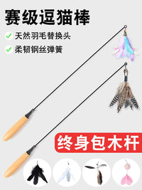 Cat Teaser Wand Toy with Feather Refills and Bell for Kittens and Cats