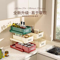 2-Tier Pull-Out Kitchen Countertop Storage Rack with Wheels for Spices and Cups