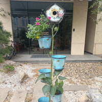 Vintage Iron Art Garden Birdhouse Planter Stand Outdoor Indoor Decor