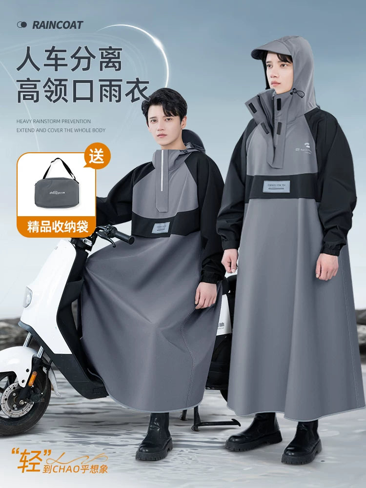 Adult Electric Scooter Raincoat with Storage Bag, Full Body Coverage, Lightweight Fabric, High Collar, and Cuffed Sleeves